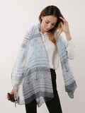 Grey Anchor & Lines Pattern Voile Scarf for Women - Soft and Lightweight Nautical Design with Versatile Styling Options