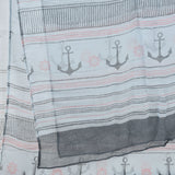 Grey Anchor & Lines Pattern Voile Scarf for Women - Soft and Lightweight Nautical Design with Versatile Styling Options