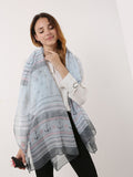 Grey Anchor & Lines Pattern Voile Scarf for Women - Soft and Lightweight Nautical Design with Versatile Styling Options