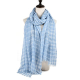 Blue Classic Plaid Pattern Cotton Women's Tassel Scarf with Generous Fashion Design