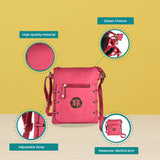 Fushia PU Leather Crossbody Bag with Zip Top Closure and Adjustable Strap