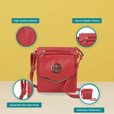 Classic Cross Body Bag with Metal Detail and Multiple Pockets - Available in Red, Tan, Fushia, and Pink - Adjustable Shoulder Straps