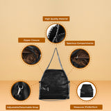 Stylish PU Handbag with Twin Handles, Chain Strap and External Zip Pockets - Available in Black, Silver, and Yellow