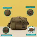 SPORT Cross Body Bag with Multiple Zipper in Khaki/Green/Brown Canvas Material and Adjustable Shoulder Strap