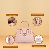 Stylish PU Leather Handbag with Detachable Shoulder Strap - Available in Pink and Apricot Colors
