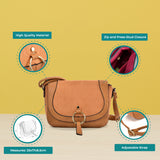 Minimalist Leather Saddle Bag for Women in Earth Yellow and Black with Adjustable Strap and Secure Closure