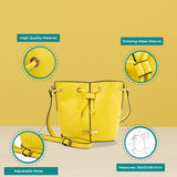 Yellow Bundle Pocket Bucket Bag for Women with Adjustable Strap and Drawstring Closure
