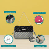 Stylish Chain Handbag with Flap and Studs Design - Available in White, Grey, and Black