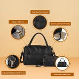 Women's PU Leather Handbag with Zipper Closure, Two Compartments, Personality Grab, Adjustable and Detachable Shoulder Strap - Includes Smaller Handbag for Essentials