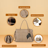 Large Three-Compartments Beige/Black PU Handbag with Personality Grab and Zipper Closure