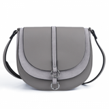 Stylish Crossbody Bag with Adjustable Strap and Dual Compartments in Pink and Grey PU Material