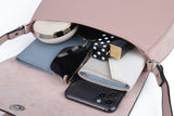 Stylish Crossbody Bag with Adjustable Strap and Dual Compartments in Pink and Grey PU Material