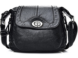 Chic Black Crossbody Bag with Zipper Closure and Turn Lock and Multiple Compartments