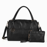 Women's PU Leather Handbag with Zipper Closure, Two Compartments, Personality Grab, Adjustable and Detachable Shoulder Strap - Includes Smaller Handbag for Essentials