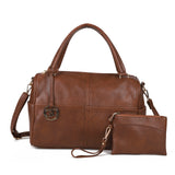 Women's PU Leather Handbag with Zipper Closure, Two Compartments, Personality Grab, Adjustable and Detachable Shoulder Strap - Includes Smaller Handbag for Essentials
