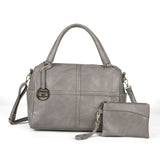 Women's PU Leather Handbag with Zipper Closure, Two Compartments, Personality Grab, Adjustable and Detachable Shoulder Strap - Includes Smaller Handbag for Essentials