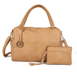 Women's PU Leather Handbag with Zipper Closure, Two Compartments, Personality Grab, Adjustable and Detachable Shoulder Strap - Includes Smaller Handbag for Essentials