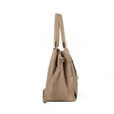 Large Three-Compartments Beige/Black PU Handbag with Personality Grab and Zipper Closure