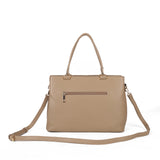 Large Three-Compartments Beige/Black PU Handbag with Personality Grab and Zipper Closure