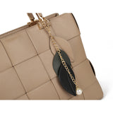 Large Three-Compartments Beige/Black PU Handbag with Personality Grab and Zipper Closure