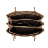 Large Three-Compartments Beige/Black PU Handbag with Personality Grab and Zipper Closure