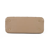 Large Three-Compartments Beige/Black PU Handbag with Personality Grab and Zipper Closure