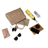 Large Three-Compartments Beige/Black PU Handbag with Personality Grab and Zipper Closure