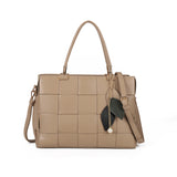 Large Three-Compartments Beige/Black PU Handbag with Personality Grab and Zipper Closure
