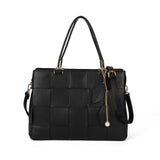 Large Three-Compartments Beige/Black PU Handbag with Personality Grab and Zipper Closure