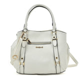 White PU Fashion Zip Front Handbag with Twin Handles and Detachable Shoulder Strap
