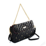 Stylish Chain Handbag with Flap and Studs Design - Available in White, Grey, and Black