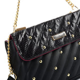 Stylish Chain Handbag with Flap and Studs Design - Available in White, Grey, and Black