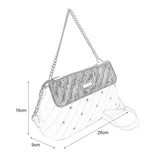 Stylish Chain Handbag with Flap and Studs Design - Available in White, Grey, and Black