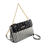 Stylish Chain Handbag with Flap and Studs Design - Available in White, Grey, and Black