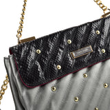 Stylish Chain Handbag with Flap and Studs Design - Available in White, Grey, and Black