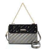 Stylish Chain Handbag with Flap and Studs Design - Available in White, Grey, and Black