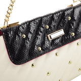 Stylish Chain Handbag with Flap and Studs Design - Available in White, Grey, and Black