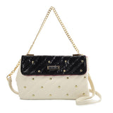 Stylish Chain Handbag with Flap and Studs Design - Available in White, Grey, and Black