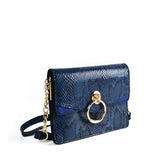 Snakeskin Bag With Hardware Ring Decoration - Adjustable Shoulder Strap, Zip and Press-Stud Closure, Fully Lined, Available in Yellow, Blue, Grey, and Orange