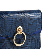 Snakeskin Bag With Hardware Ring Decoration - Adjustable Shoulder Strap, Zip and Press-Stud Closure, Fully Lined, Available in Yellow, Blue, Grey, and Orange