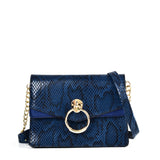 Snakeskin Bag With Hardware Ring Decoration - Adjustable Shoulder Strap, Zip and Press-Stud Closure, Fully Lined, Available in Yellow, Blue, Grey, and Orange