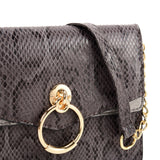 Snakeskin Bag With Hardware Ring Decoration - Adjustable Shoulder Strap, Zip and Press-Stud Closure, Fully Lined, Available in Yellow, Blue, Grey, and Orange