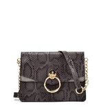 Snakeskin Bag With Hardware Ring Decoration - Adjustable Shoulder Strap, Zip and Press-Stud Closure, Fully Lined, Available in Yellow, Blue, Grey, and Orange