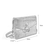 Snakeskin Bag With Hardware Ring Decoration - Adjustable Shoulder Strap, Zip and Press-Stud Closure, Fully Lined, Available in Yellow, Blue, Grey, and Orange