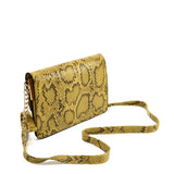 Snakeskin Bag With Hardware Ring Decoration - Adjustable Shoulder Strap, Zip and Press-Stud Closure, Fully Lined, Available in Yellow, Blue, Grey, and Orange