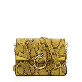 Snakeskin Bag With Hardware Ring Decoration - Adjustable Shoulder Strap, Zip and Press-Stud Closure, Fully Lined, Available in Yellow, Blue, Grey, and Orange