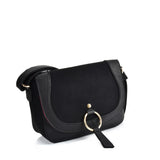 Minimalist Leather Saddle Bag for Women in Earth Yellow and Black with Adjustable Strap and Secure Closure
