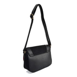 Minimalist Leather Saddle Bag for Women in Earth Yellow and Black with Adjustable Strap and Secure Closure