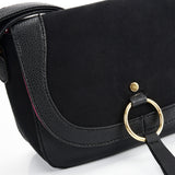 Minimalist Leather Saddle Bag for Women in Earth Yellow and Black with Adjustable Strap and Secure Closure