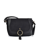 Minimalist Leather Saddle Bag for Women in Earth Yellow and Black with Adjustable Strap and Secure Closure